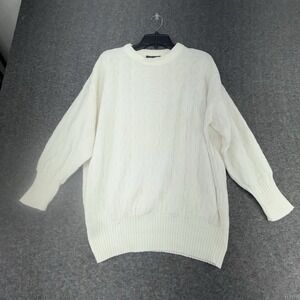 Vintage Lou Nardi Women White Fisher Knit sweater 100% Cotton Made in USA Large